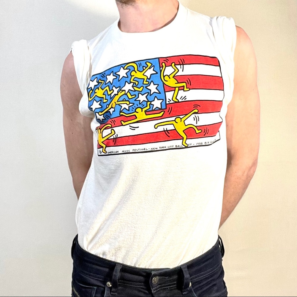 Vintage American Flag Keith Haring T shirt - Picture 3 of 10
